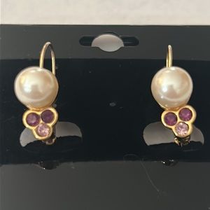 Fresh White Water Pearl Two Tone Amethyst Look Earrings